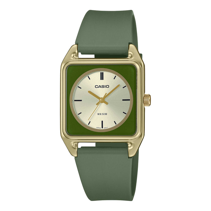 Casio Analog Square Dial Green Resin Band Watch MTPB170-3E MTP-B170-3E