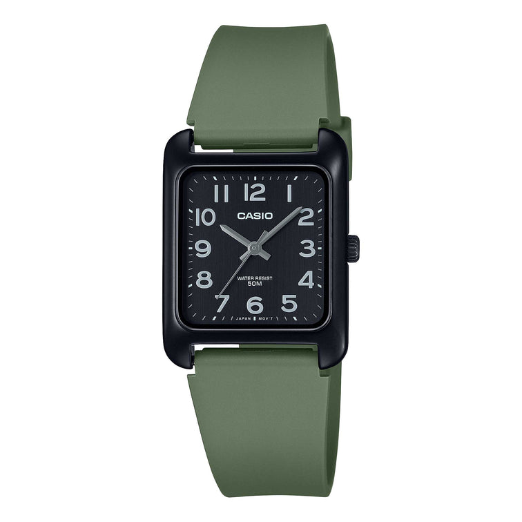 Casio Analog Square Dial Green Resin Band Watch MTPB175-3B MTP-B175-3B