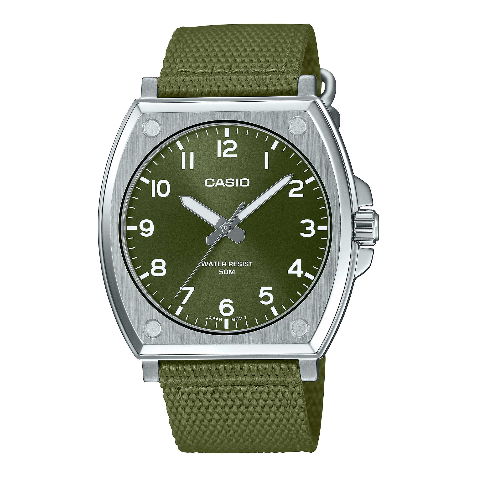 Casio Men's Analog Green Cloth Band Watch MTPE730C-3A MTP-E730C-3A