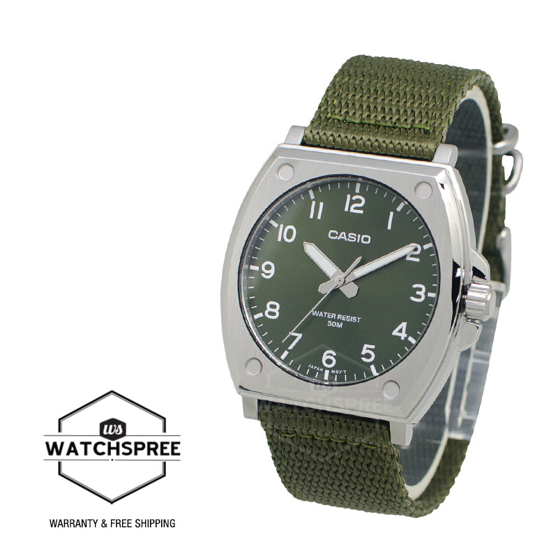 Casio Men's Analog Green Cloth Band Watch MTPE730C-3A MTP-E730C-3A