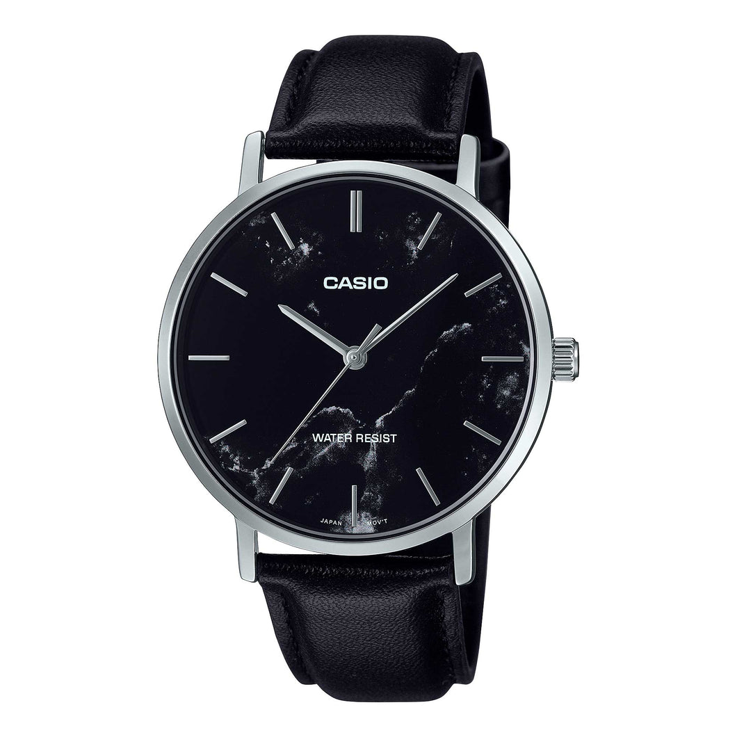 Casio Men's Analog Black Leather Strap Watch MTPVT01LM-1A MTP-VT01LM-1A