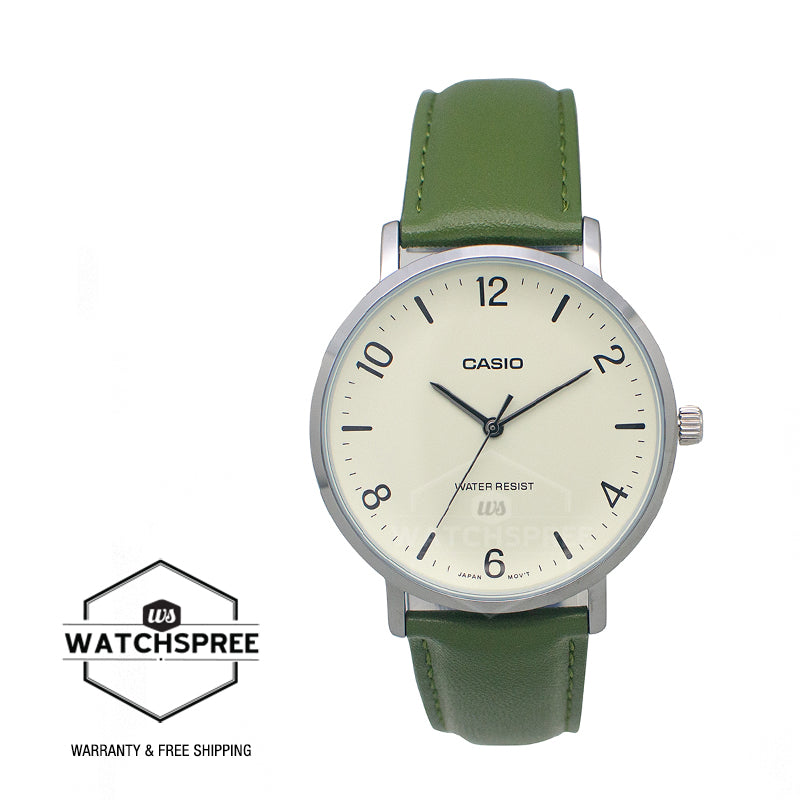 Casio Men's Analog Green Leather Strap Watch MTPVT03L-7B MTP-VT03L-7B