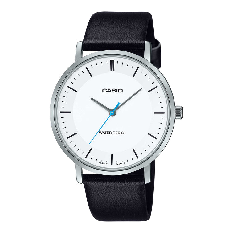 Casio Men's Analog Black Leather Strap Watch MTPVT04L-7E MTP-VT04L-7E