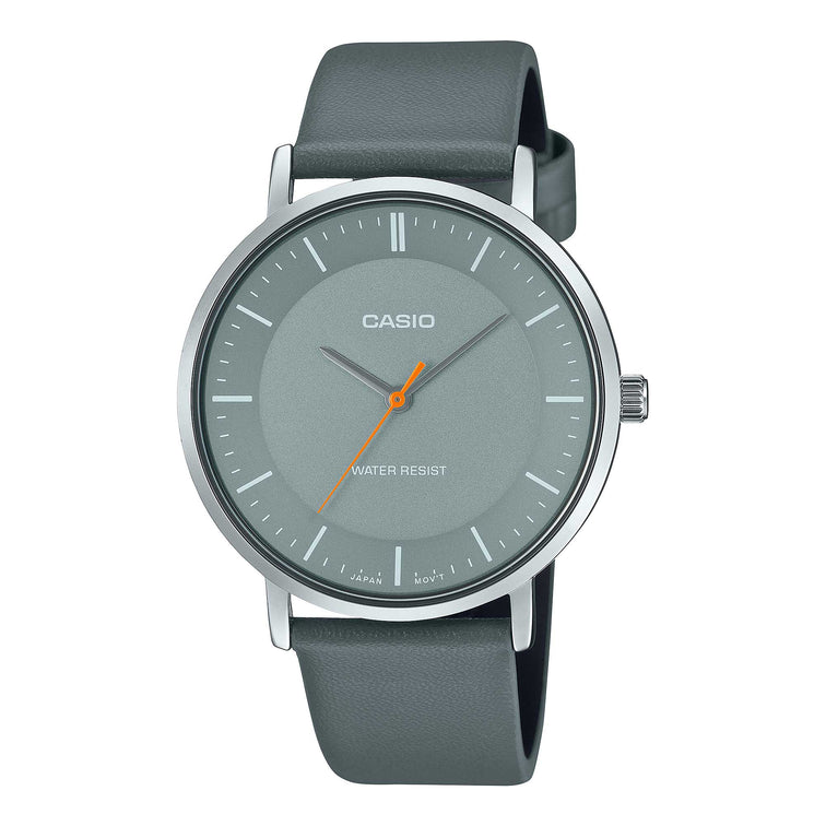 Casio Men's Analog Grey Leather Strap Watch MTPVT04L-8E MTP-VT04L-8E