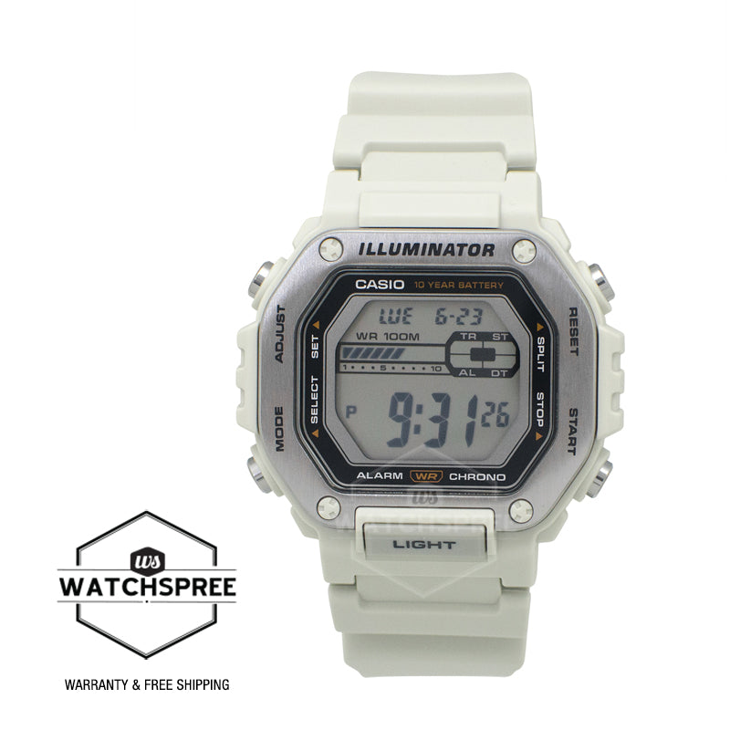 Casio Digital Dual Time Light Grey Resin Band Watch MWD110H-8A MWD-110H-8A