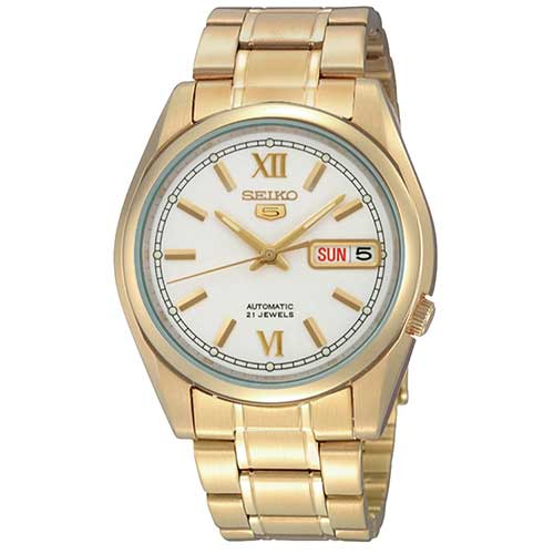 Seiko 5 Automatic Gold-Tone Stainless Steel Band Watch SNKL58K1