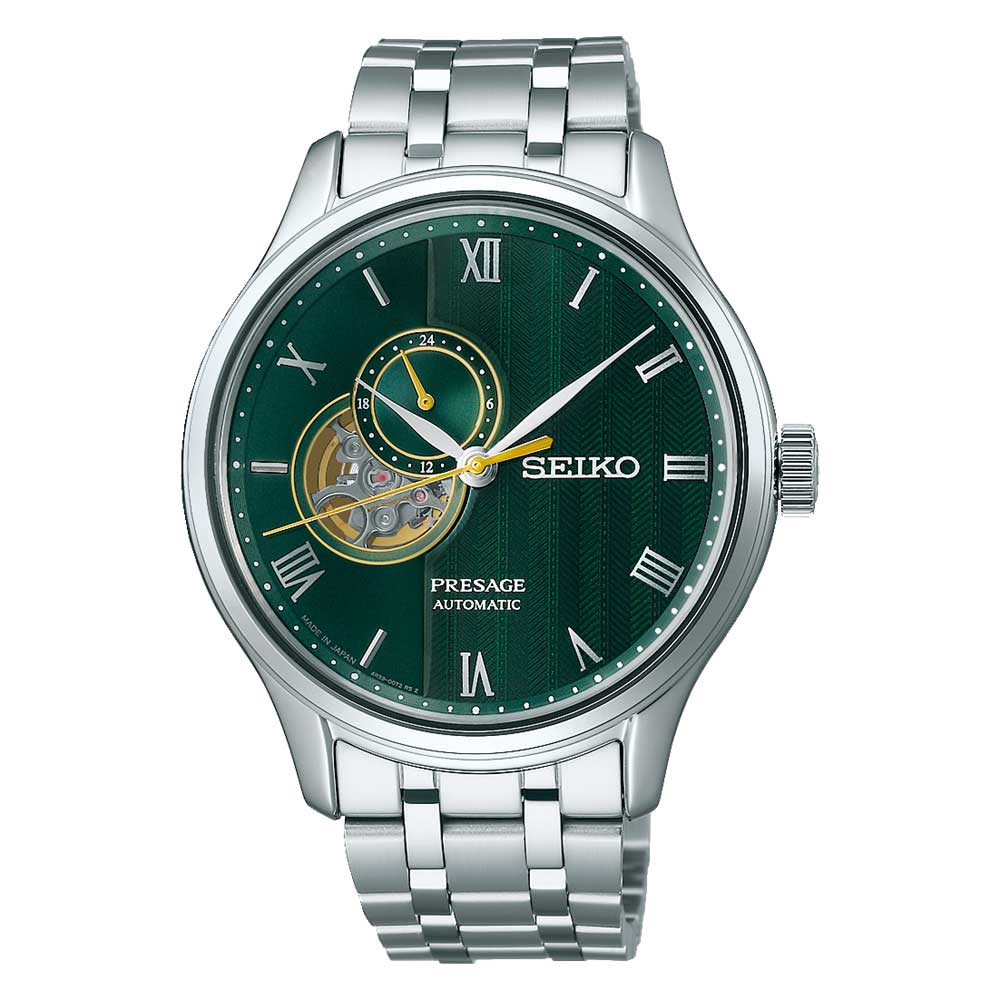 Seiko Presage (Japan Made) Automatic 'Japanese Zen Gardens' Open Heart Stainless Steel Band Watch SSA463J1