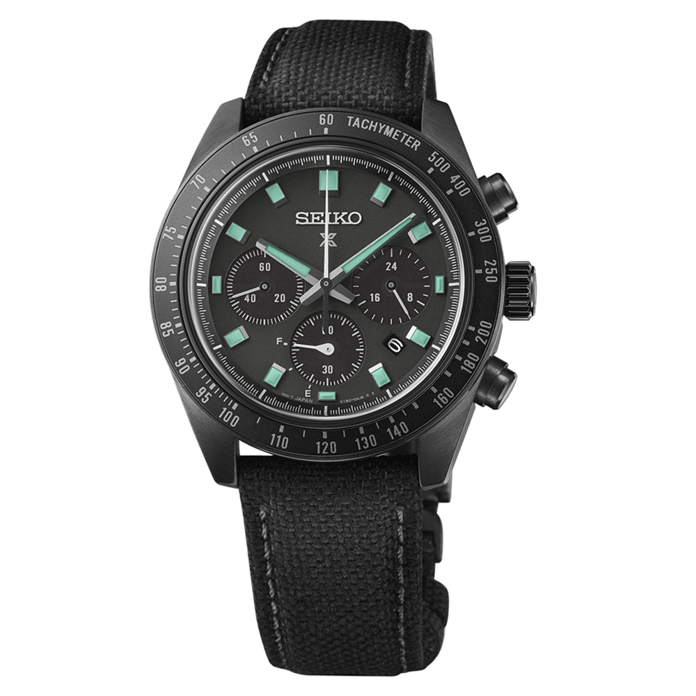 Seiko Prospex Solar Chronograph Speedtimer The Black Series Black Nylon Strap Watch SSC923P1 