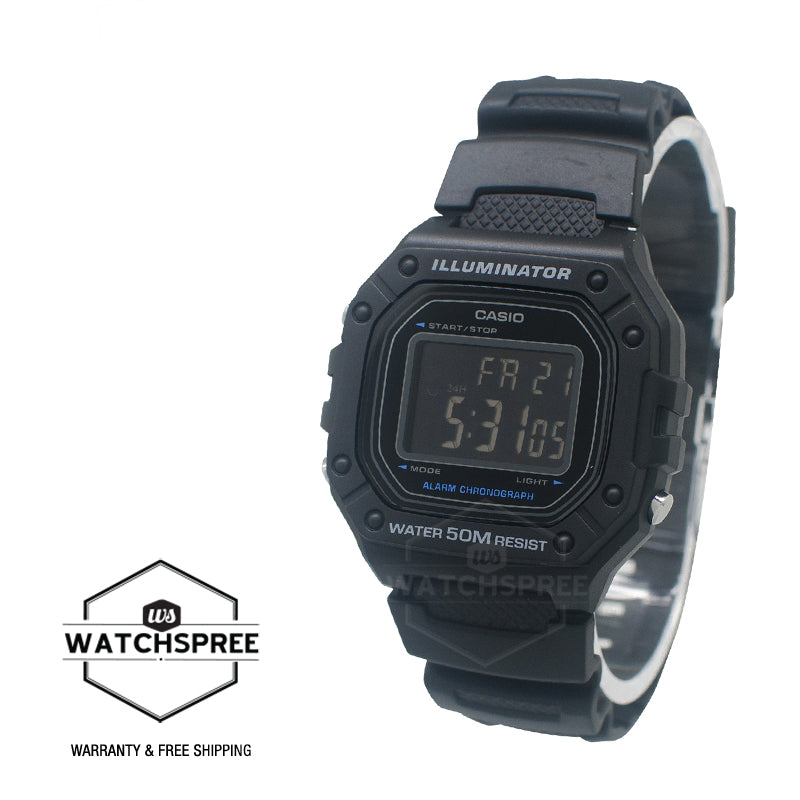 Casio Digital Black Resin Band Watch W218H-1B W-218H-1B