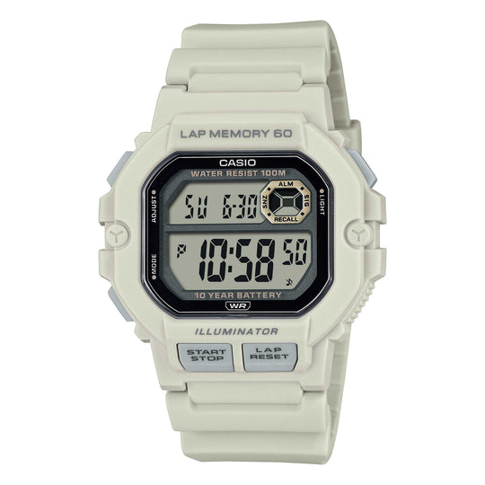 Casio Digital Dual Time Off-White Resin Band Watch WS1400H-8A WS-1400H-8A