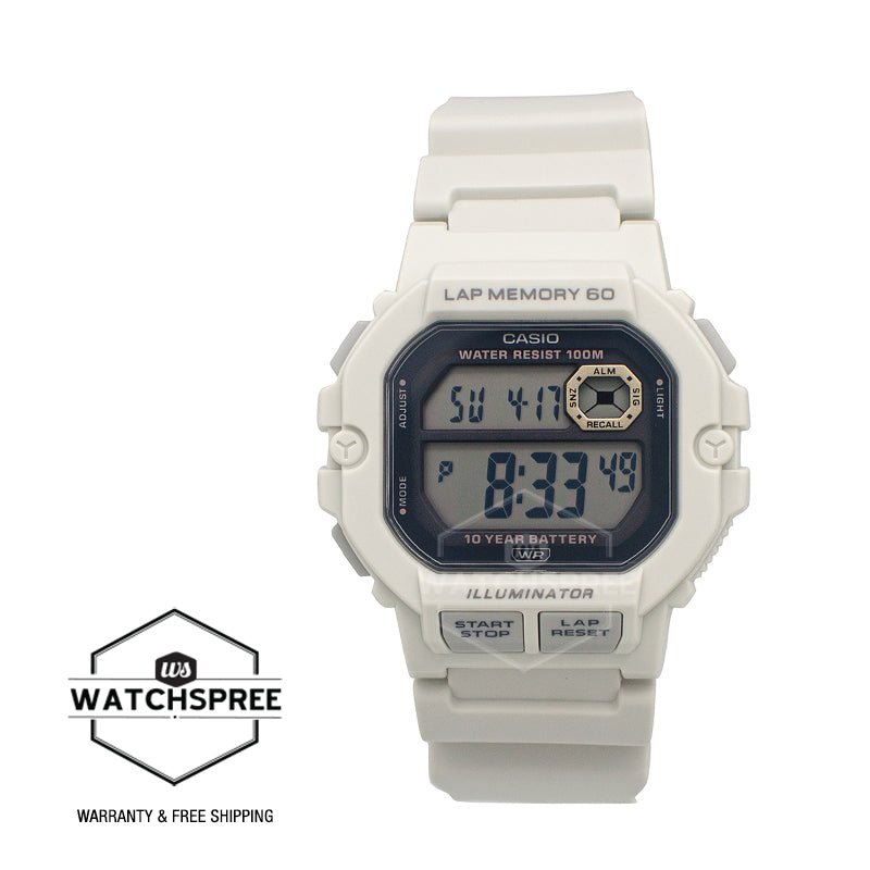 Casio Digital Dual Time Off-White Resin Band Watch WS1400H-8A WS-1400H-8A