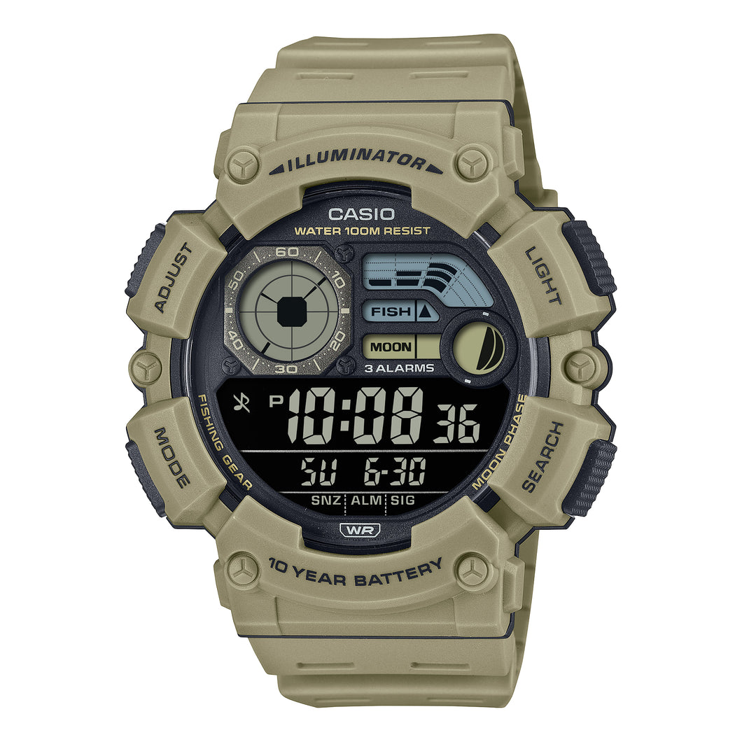 Casio Digital Dual Time Khaki Resin Band Watch WS1500H-5B WS-1500H-5B