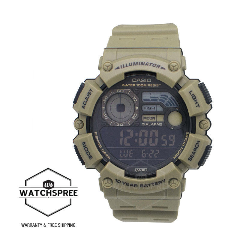 Casio Digital Dual Time Khaki Resin Band Watch WS1500H-5B WS-1500H-5B