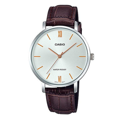 Casio Ladies' Analog Dark Brown Leather Band Watch LTPVT01L-7B2 LTP-VT01L-7B2 Watchspree