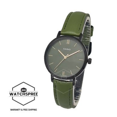 Casio Ladies' Analog Green Leather Strap Watch LTPVT02BL-3A LTP-VT02BL-3A Watchspree