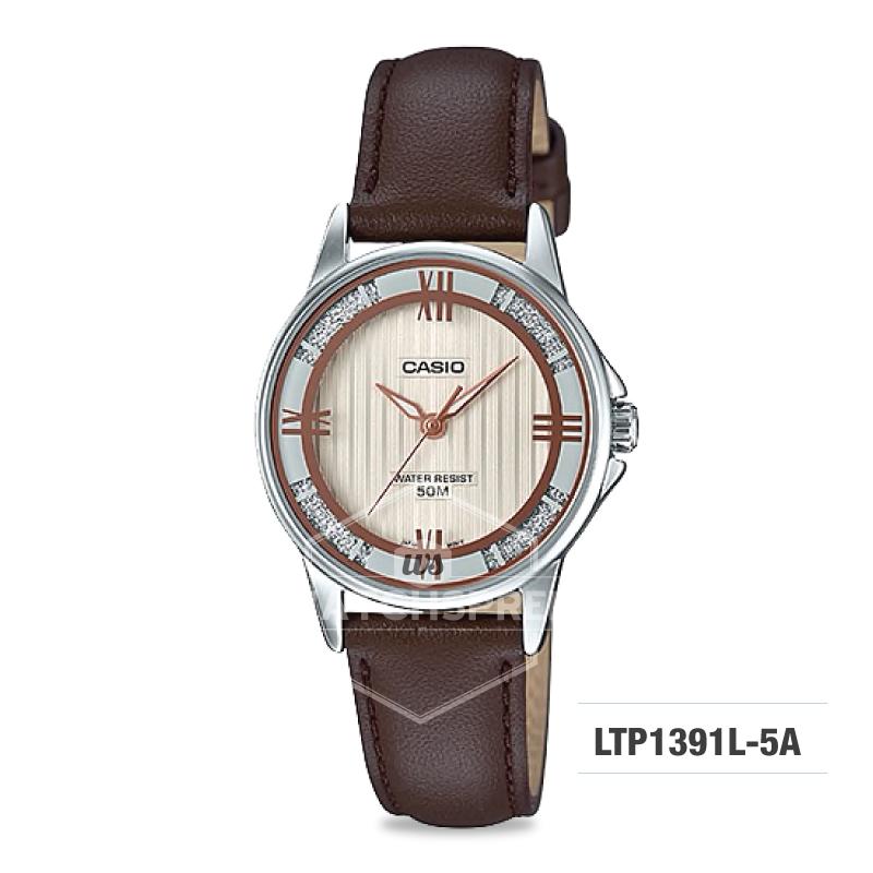 Casio Ladies' Standard Analog Dark Brown Leather Strap Watch LTP1391L-5A LTP-1391L-5A Watchspree