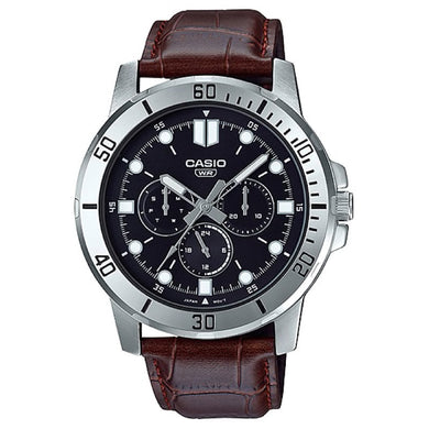 Casio Men's Multi-Hand Dark Brown Leather Strap Watch MTPVD300L-1E MTP-VD300L-1E Watchspree